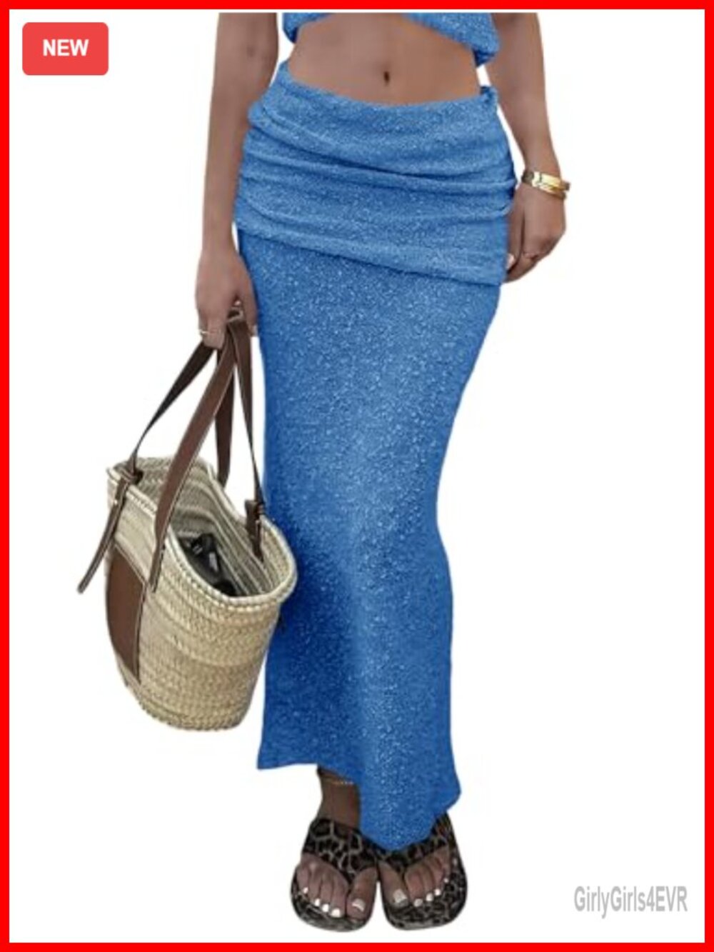Sheer Fuzzy Knit Maxi Cover Up Skirt Fold Over Waist Swimsuit Coverup